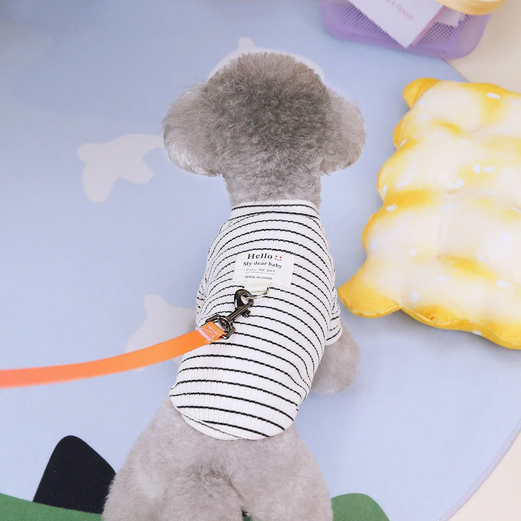 Cotton puppy clothing pull ring striped bottoming shirt in brown or white, sizes S to XXL