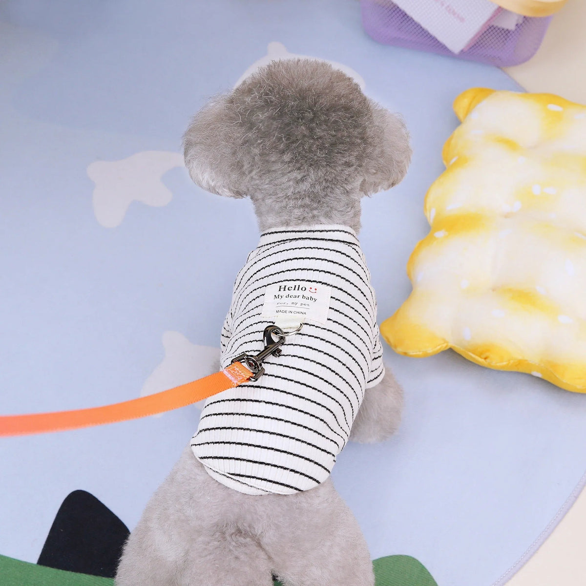 Cotton puppy clothing pull ring striped bottoming shirt in brown or white, sizes S to XXL