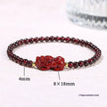 Women's garnet bracelet with purple sand pixiu carving and strawberry quartz square beads