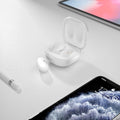 Bluetooth transparent ear case in clamshell design showing translucent colour options