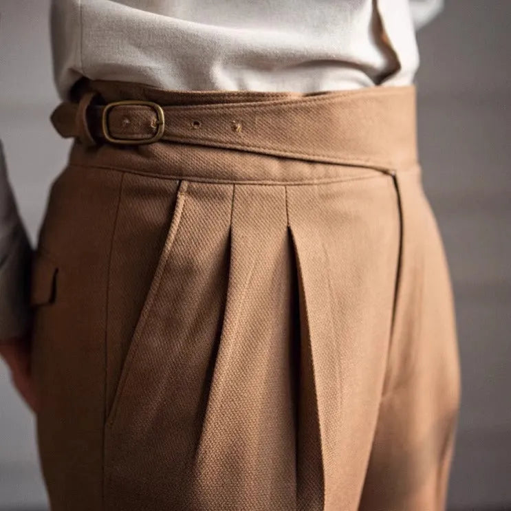 Men's high waist straight-leg casual trousers in polyester fabric available in multiple colours
