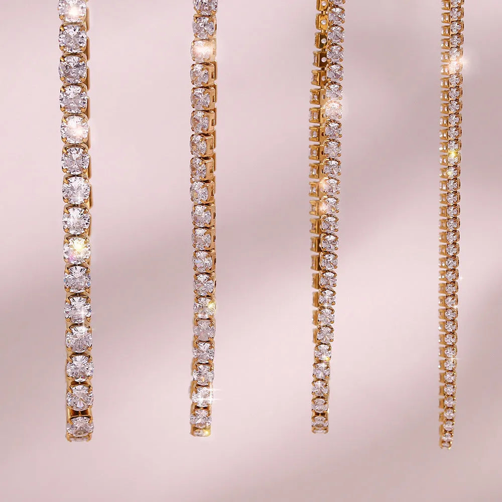Stainless steel zircon necklace and bracelet set with 2-5mm stones and gold or silver titanium steel pendant