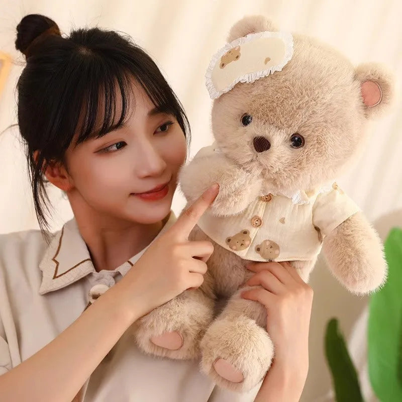 Cute Good Night Bear plush toy with little gold mink velvet fabric, 43cm height, for youth bedroom decoration