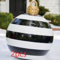 Large 60cm diameter inflatable PVC Christmas decoration ball in bright colours for outdoor use.