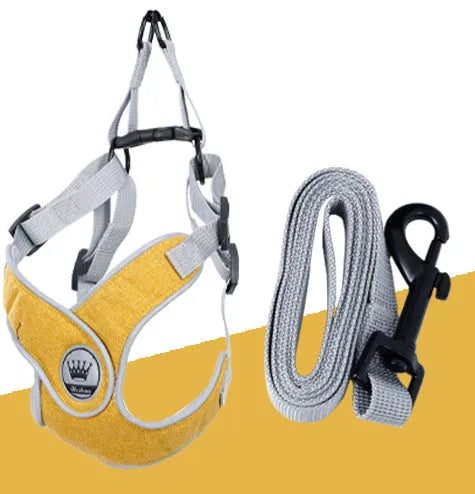 Adjustable mesh dog harness with reflective straps and metal back ring for leash attachment