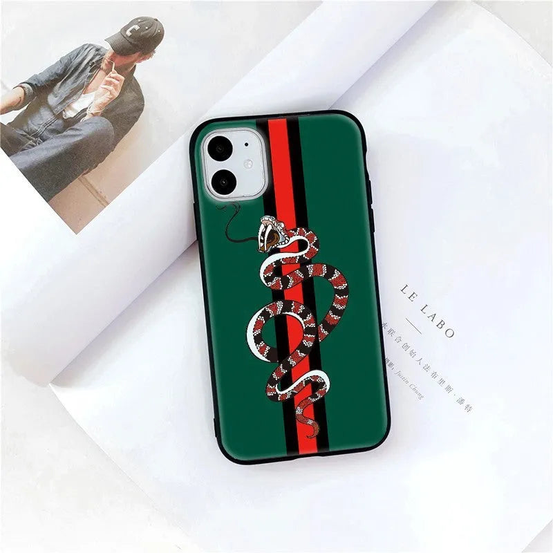 Frosted silicone iPhone case with cartoon snake design on TPU material