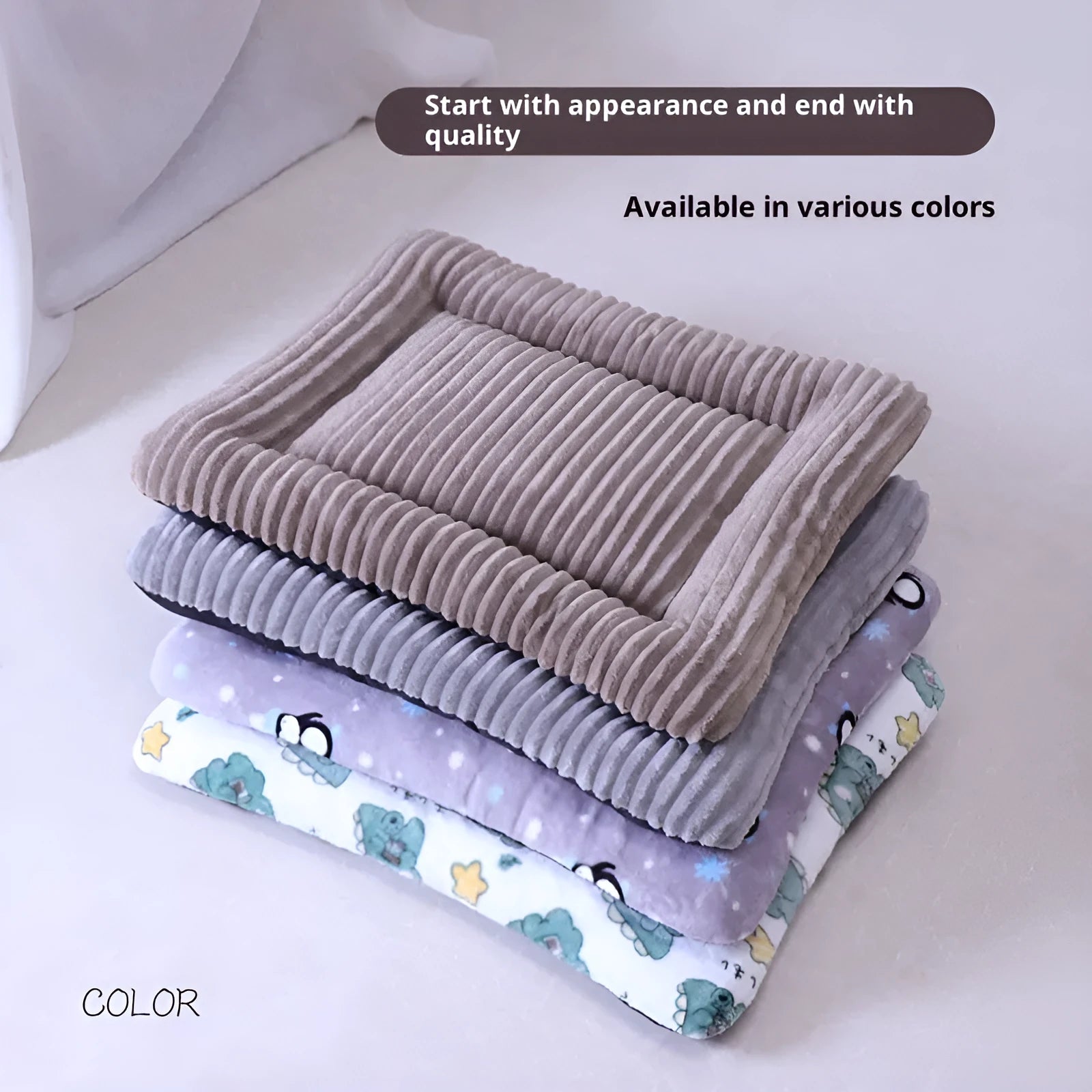 Removable washable cotton dog bed cat bed in silver gray on floor