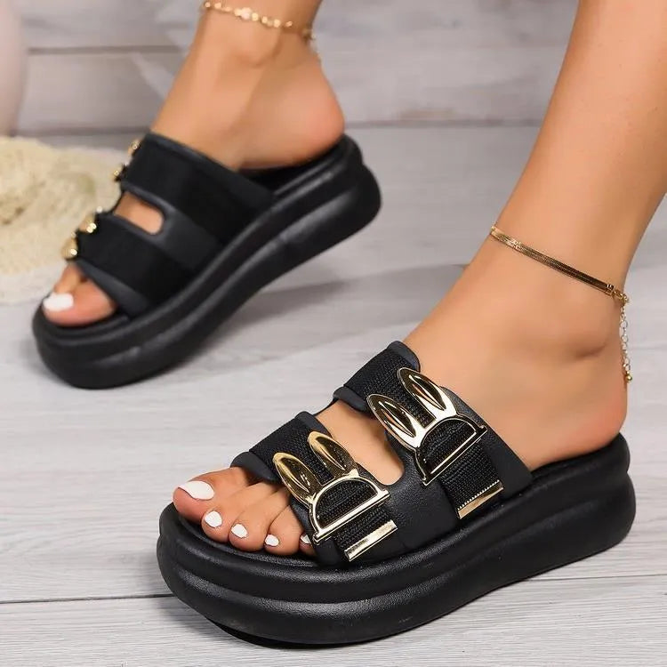 Women's suede slippers with thick rubber sole in apricot, black and off white colours