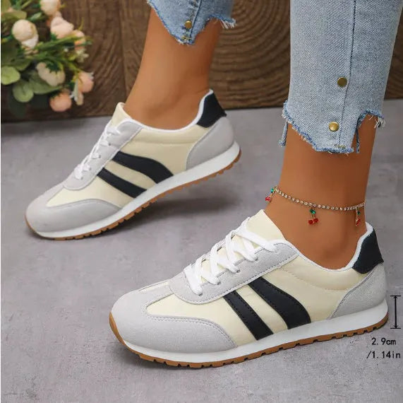 Blue and grey Cortez stripe pattern casual shoes with round toe and flat heel design