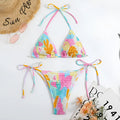 Women's multicolour floral printed triangle bikini with smocking detail and brief bottoms