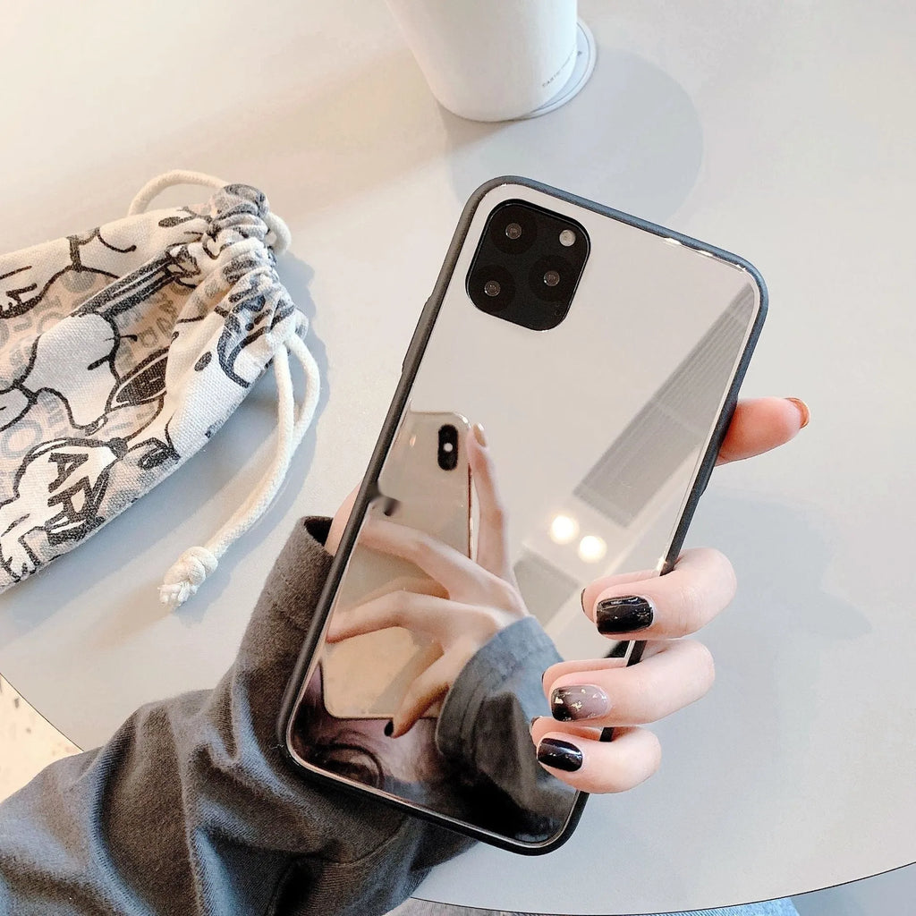 Glass mirror phone case with cosmetic mirror finish for iPhone 14 Pro Max