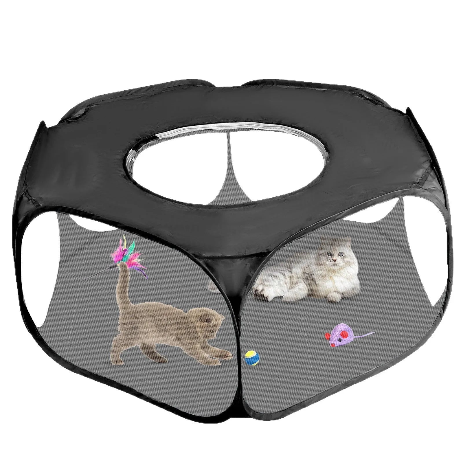 Foldable minipet fence in black for outdoor dog exercise and game containment