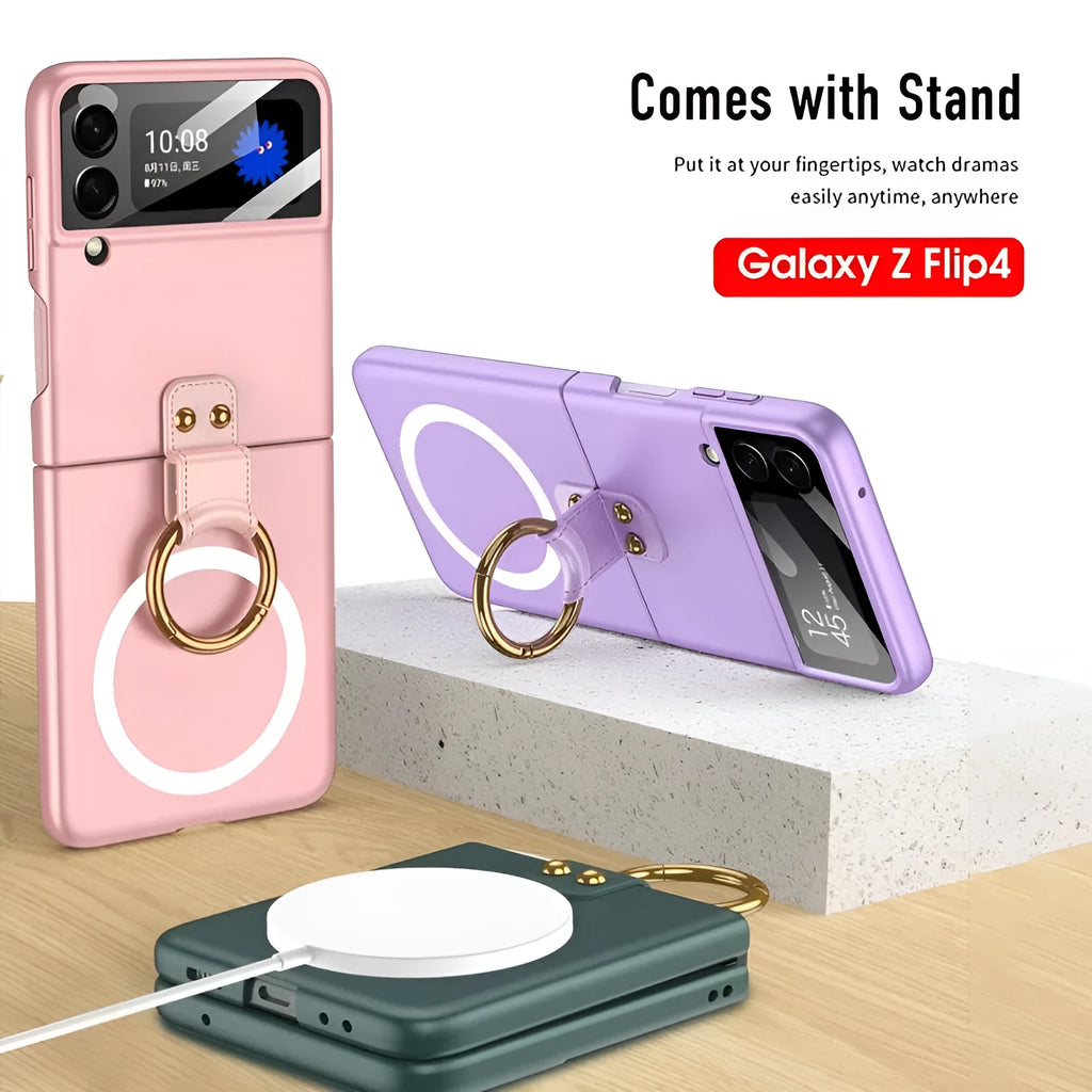 Samsung Galaxy Z Flip4 foldable case with built-in ring in Cool Black colour, PC material, injection molding