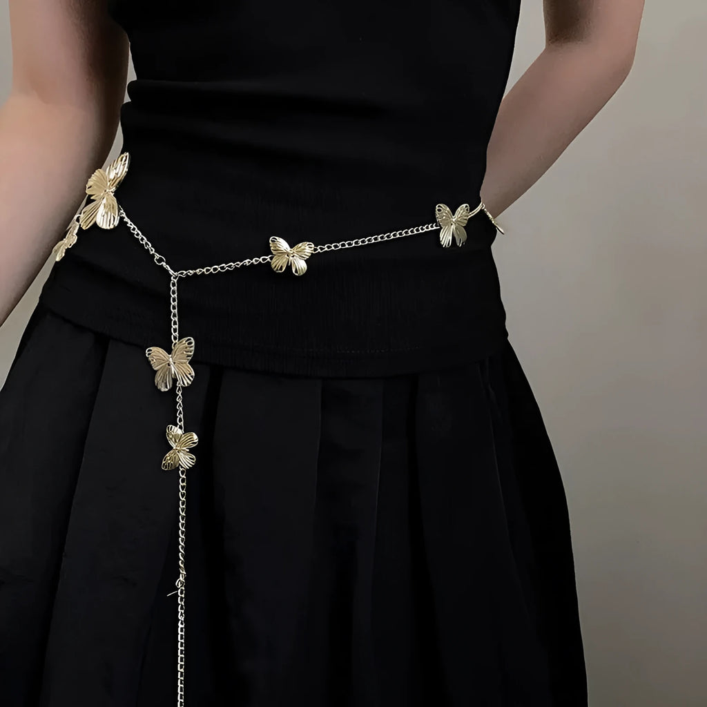 Gold butterfly waist chain body jewellery with retro styling and adjustable 104cm length