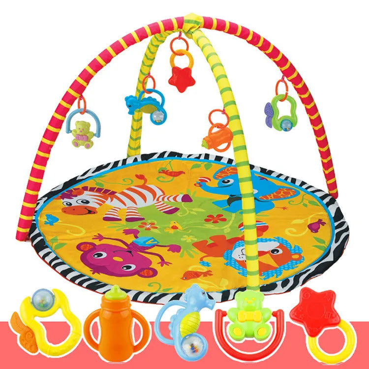 Velvet baby gymnastics rack game blanket with animal print design for crawling and ability training.