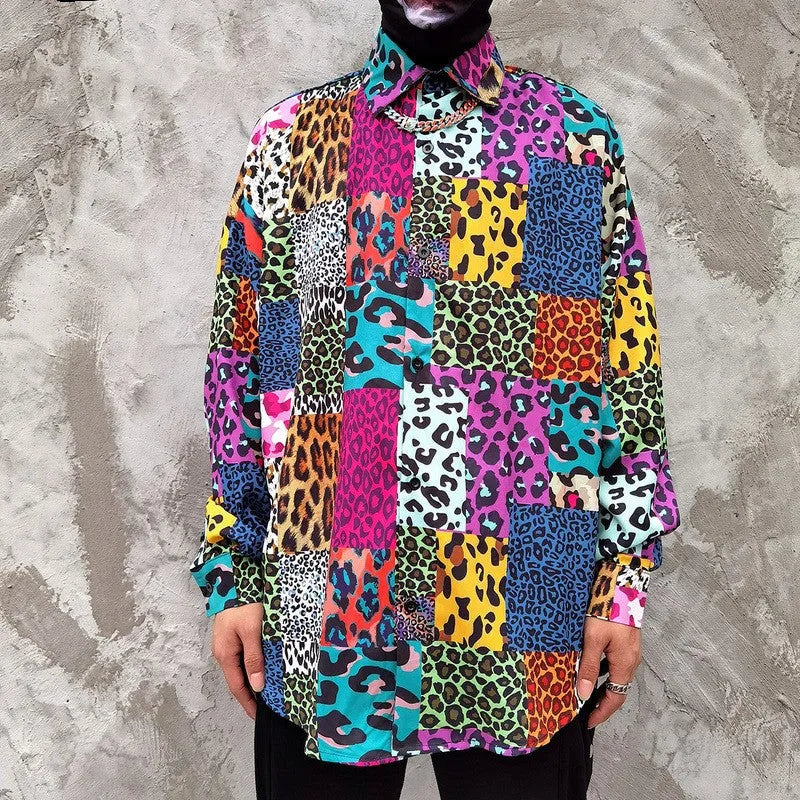 Floral print long sleeve shirt loose cardigan lapel collar polyester M L XL