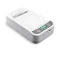 White UV disinfection box for mobile phones with internal light chamber visible