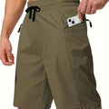 Man wearing solid colour quick-dry polyester beach shorts in a straight-leg style.