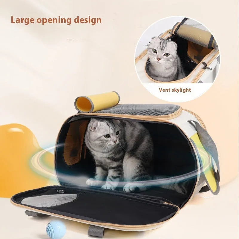 Foldable single shoulder pet carrier bag in canvas material shown in yellow colour.