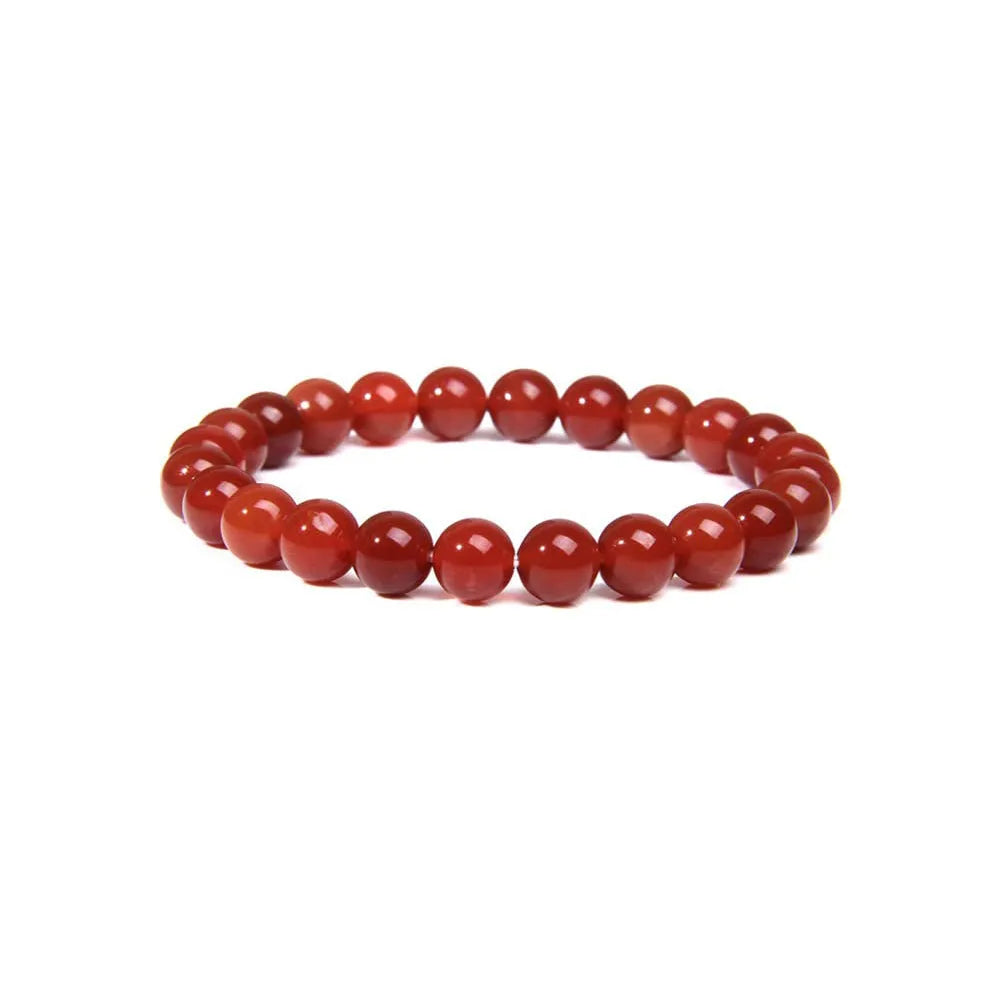 Handmade 8mm agate stone bead bracelet for women shown in one of fourteen available colours.