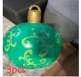 Large 60cm diameter inflatable PVC Christmas decoration ball in bright colours for outdoor use.