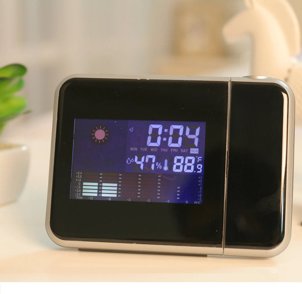 Digital table clock, plastic, 16 x 6 x 12 cm, Black USB or White USB, for desk or bedside