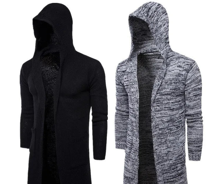 Men's new fashion wool blend cardigan sweater in Black with open front and button closure