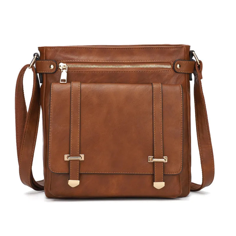 Women's large capacity PU leather business commute crossbody bag in peacock blue with multiple zip pockets and shoulder strap.