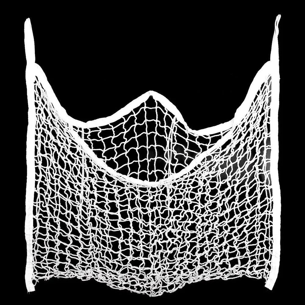Woven PE rope horse feeding bag hanging with grid design in black colour