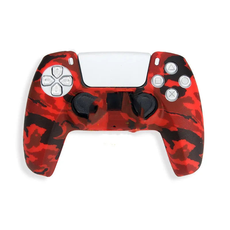 Camouflage patterned silicone protective case fitted on a PS5 DualSense controller