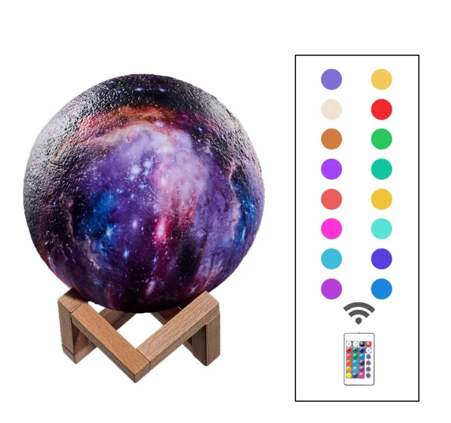 3D printed lunar light painting LED night light with moon surface texture, touch sensor, and remote control