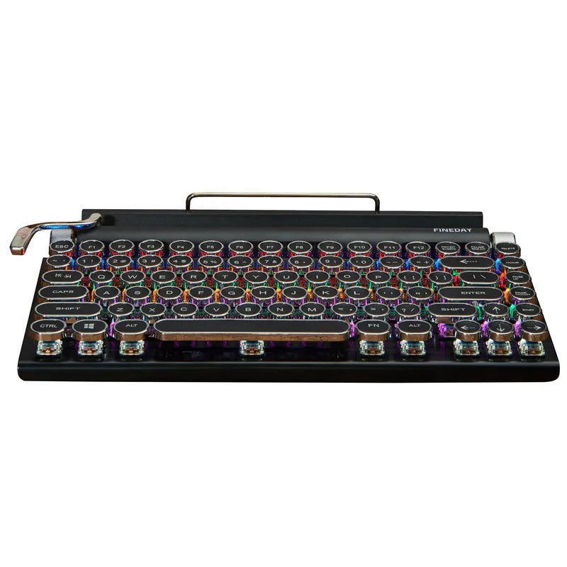 Black retro typewriter style mechanical keyboard with backlit keys