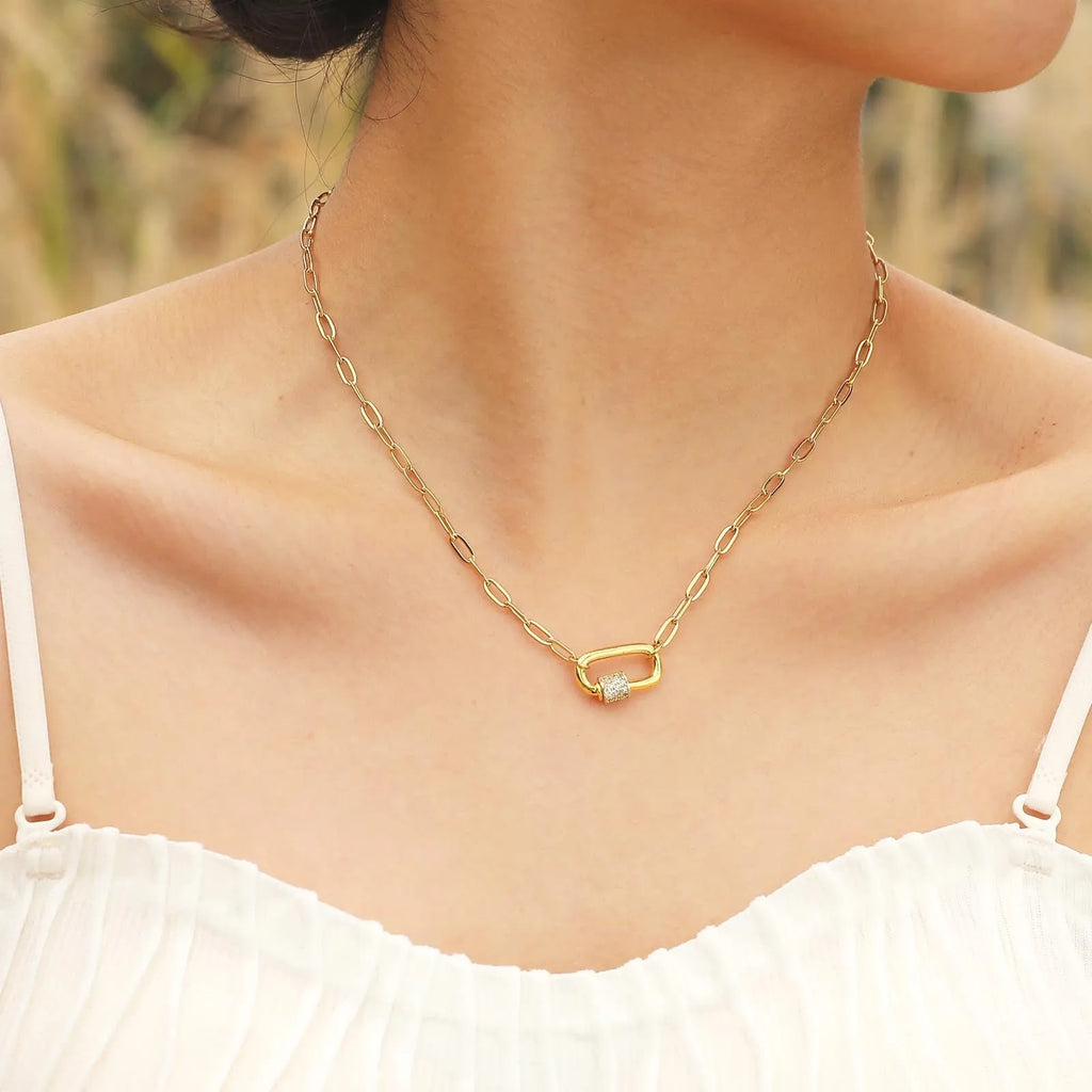 Stainless steel square chain oval pendant necklace in gold and steel colour options for women