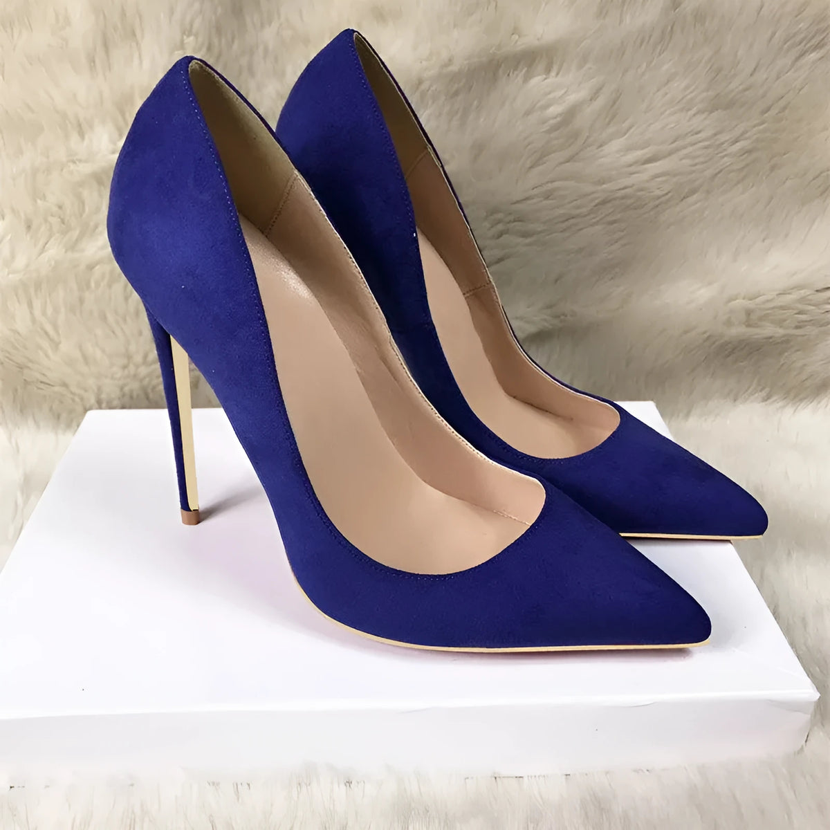 Blue suede stiletto heels pointed toe shallow mouth super high heel women's shoes side view