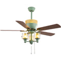 Dark green American style ceiling fan lamp, 120cm diameter, iron glass and wood leaf, E27 x 3 light source