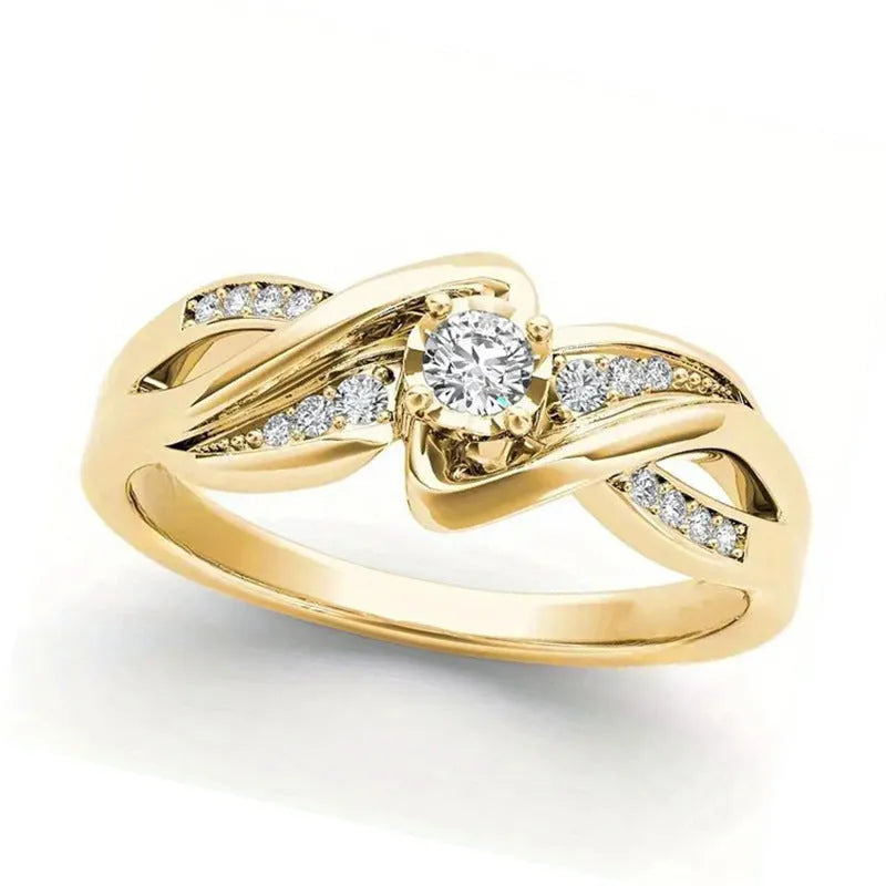 Gold colour copper cross ring with inlaid zircon stone for women sizes No 6 to No 10