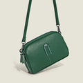 Minimalist top-grain leather crossbody bag in khaki with splicing detail and inner pockets