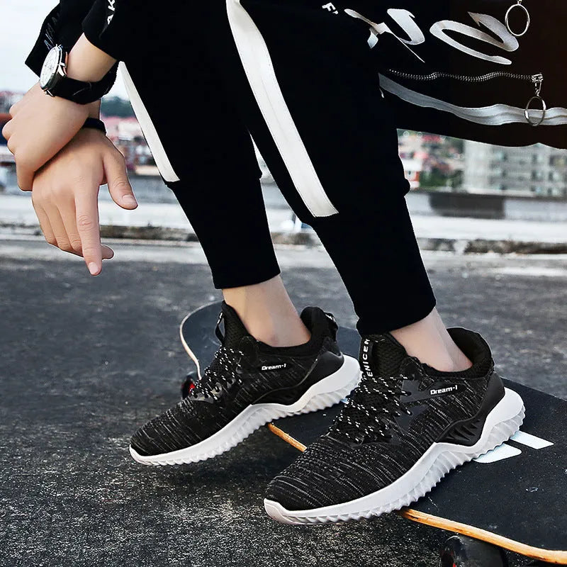 Men's breathable mesh running shoes with front strap closure in multiple colour options