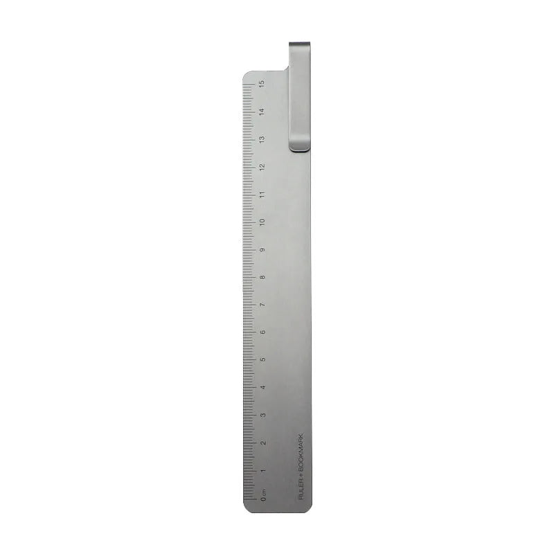 Aluminium bookmark ruler with 15cm laser-engraved scale in black or silver colour