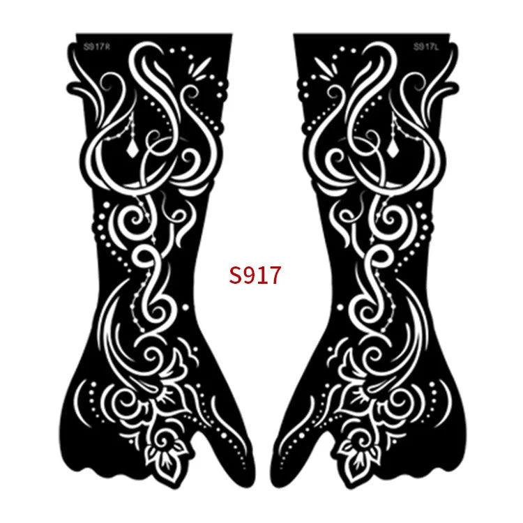 Geometric hollow template tattoo stickers showing intricate cut-out patterns for temporary body art application