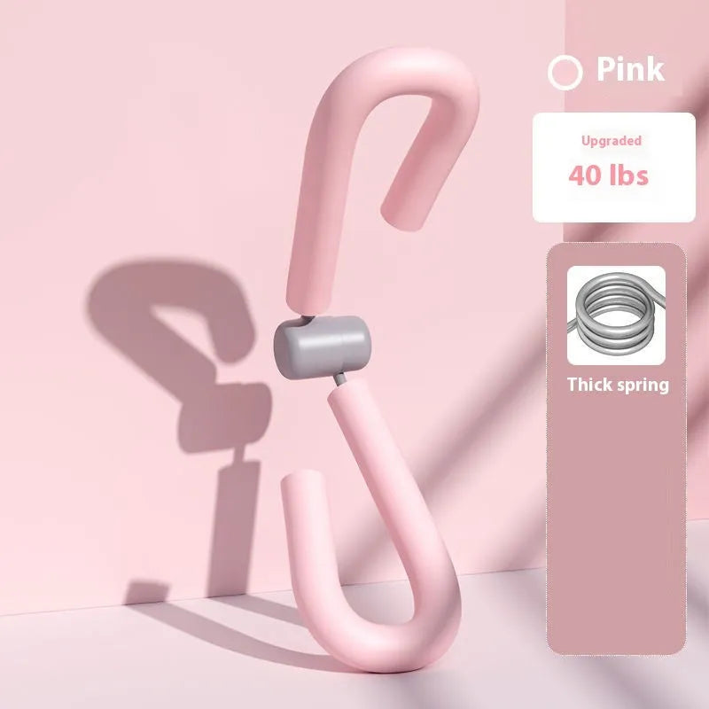 Yoga four piece fitness set with leg stretcher, yoga ring, pedal device, and figure eight tension rope on a plain background