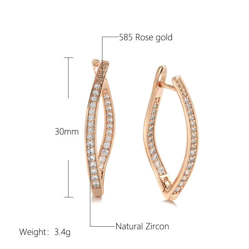 Pair of H0493 copper geometric drop earrings with zircon accents for women on light background