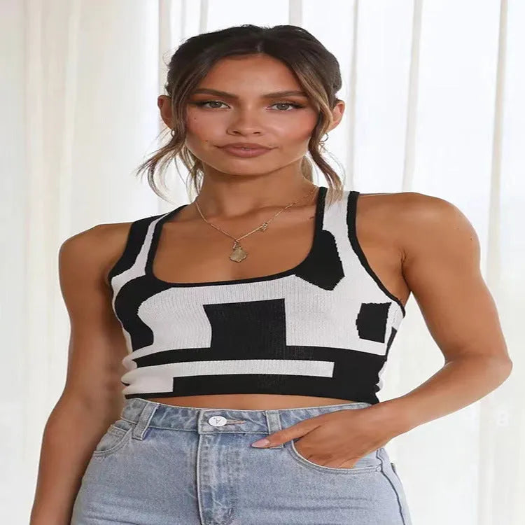 Women's U-collar camisole vest in slim-fit polyester fabric shown in multiple colours