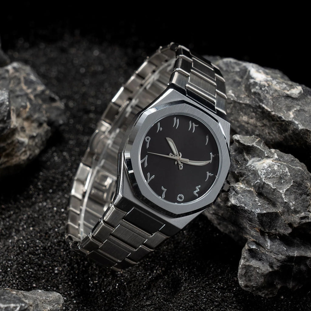 Men's business casual quartz watch with steel bracelet showing slim 10mm case profile