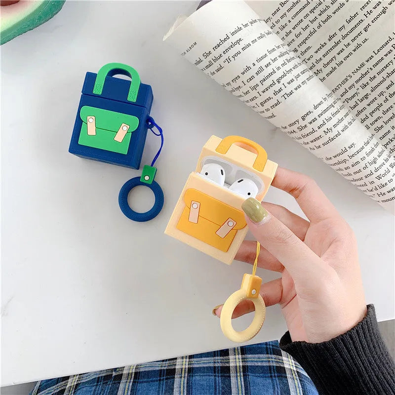 Silicone earphone protective sleeve for AirPods 1 and 2 with hanging ring in green colour