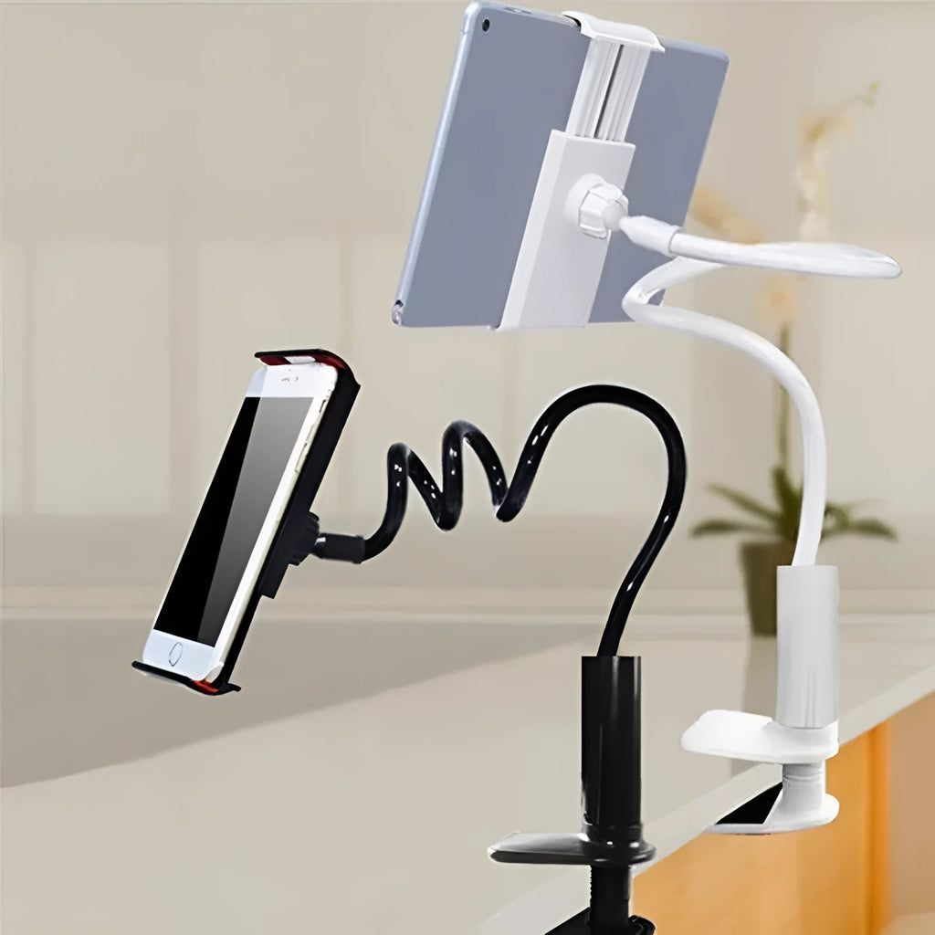 Flexible mount holder for phone and tablet with bendy arm and suction cup base