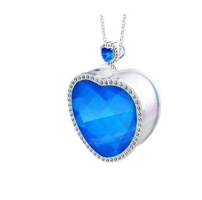 Blue Heart wearable air freshener pendant with crystal glass face and 304 stainless steel chain