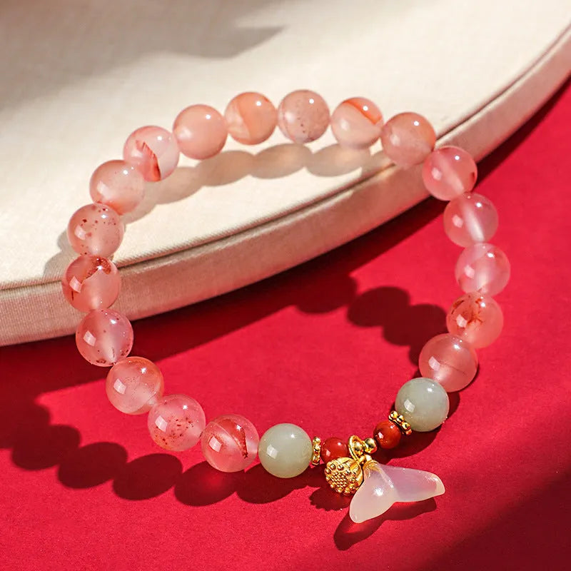 Handmade ice floating south red white agate fishtail bracelet with adjustable cord