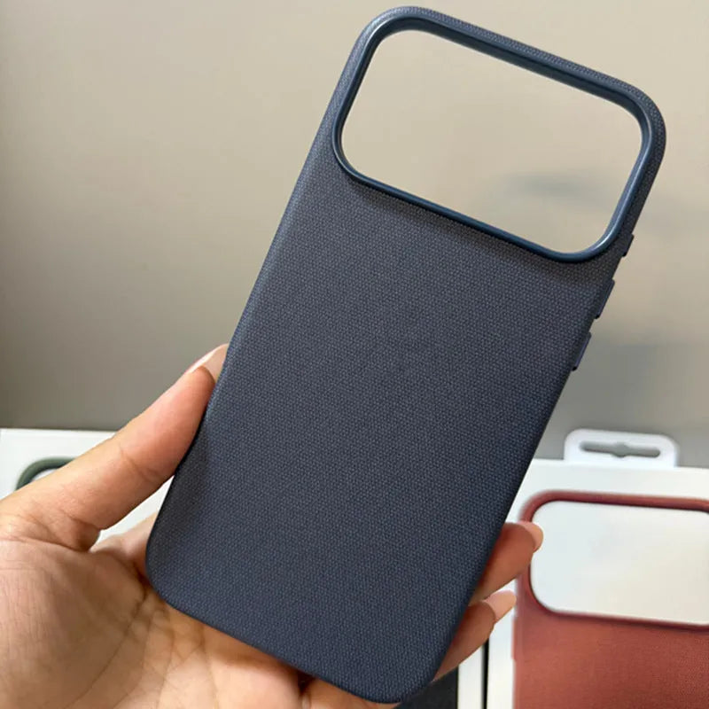 Black woven cloth pattern phone case with magnetic suction animation for iPhone 17 series