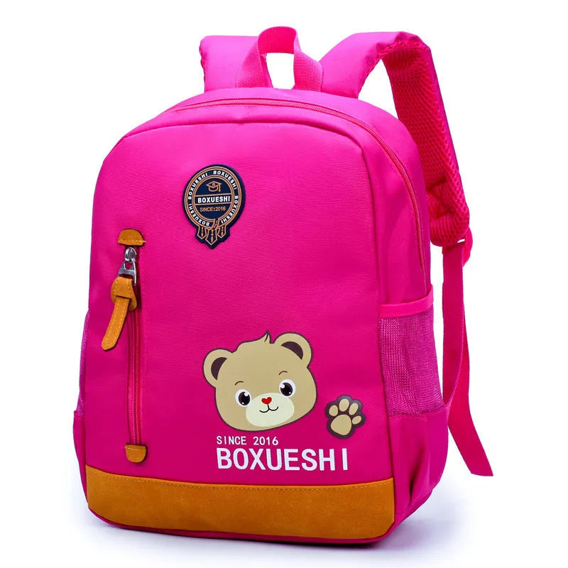 Cartoon bear design blue school backpack for boys aged 3-7 years with adjustable padded shoulder straps